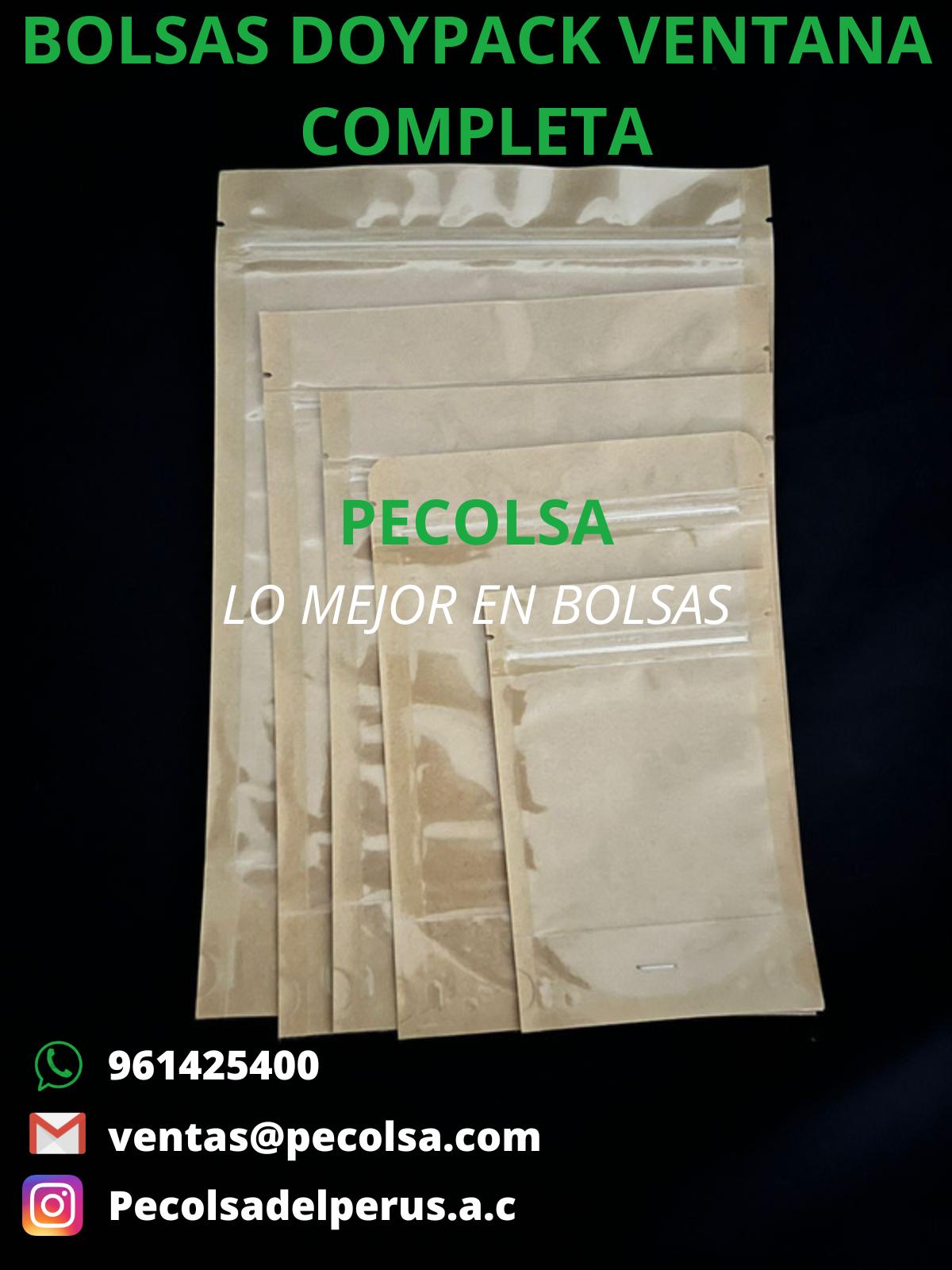 BOLSAS DOYPACK CON VENTANA COMPLETA 